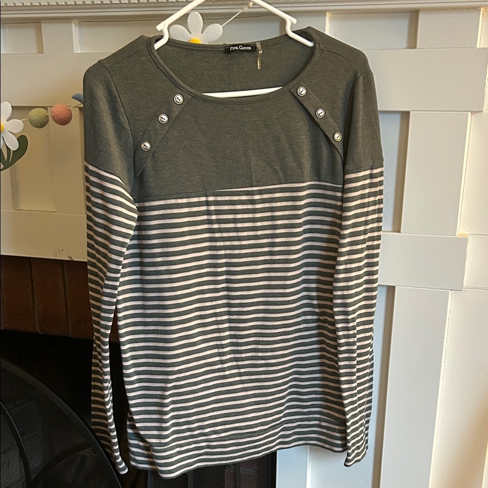 Womens Pink Clover Long Sleeve Striped Top S
